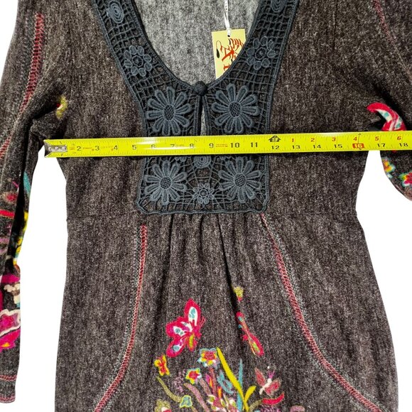 Aryeh NWT Dress Floral Butterfly Design Brown Womens M Boho Cottage Core LS - Picture 15 of 16